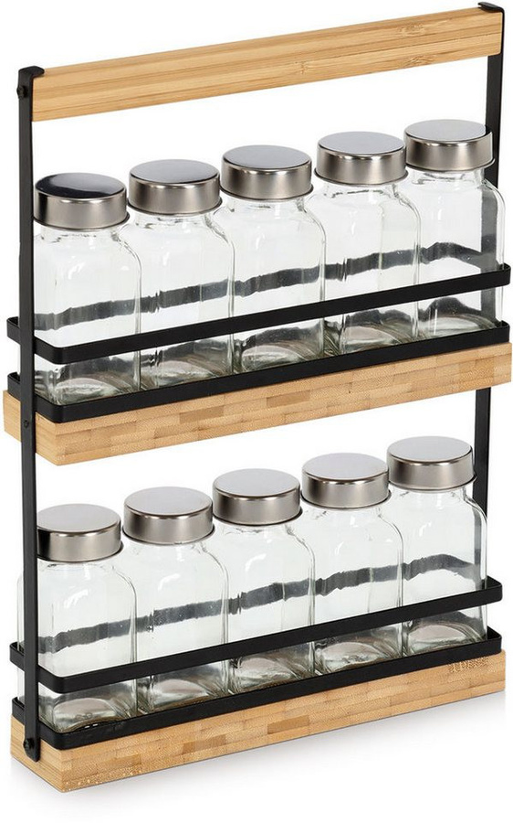 Zeller Gewürzständer Set 11-teilig aus Glas, Metall und Bambus in Schwarz, B/H/L: 4,7 x 30 x 22,7 cm - Bild 1