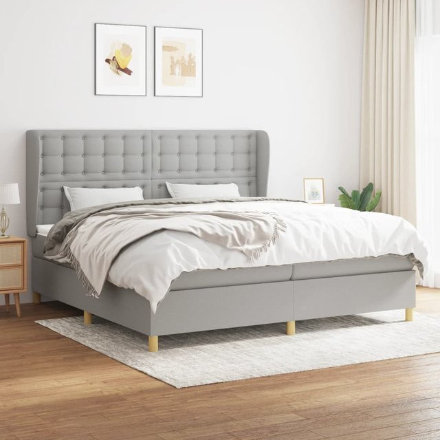vidaXL Boxspringbett Hybrid mit Matratze und Kopfteil, Hellgrau, B/T/H: 200 x 200 x 118 cm - Bild 2