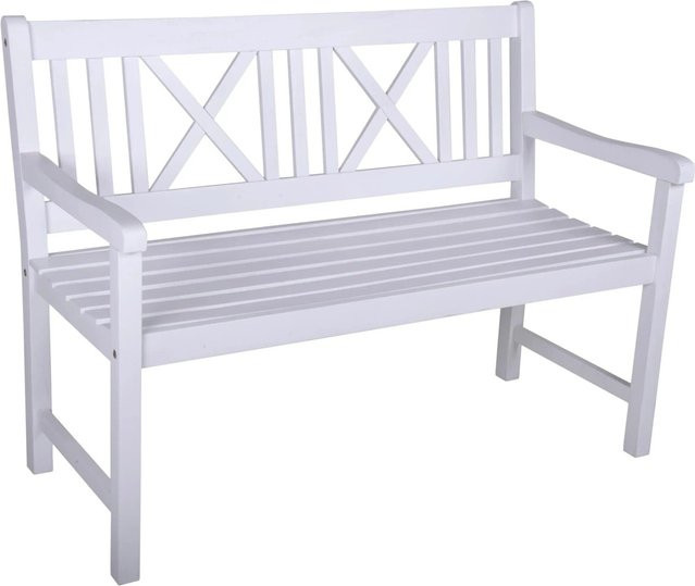 DELUKE Gartenbank NICE 2-Sitzer aus Eukalyptus-Hartholz, Weiß, Breite: 120 cm, wetterfeste Terrassenbank für Garten und Balkon - Bild 1