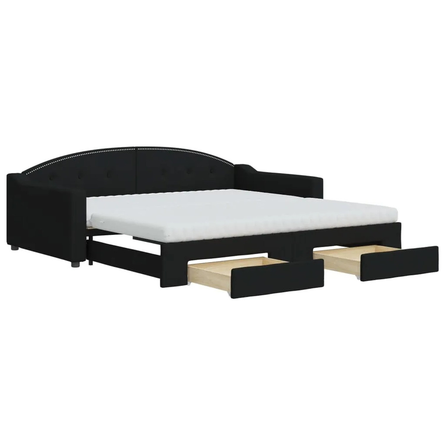 vidaXL Tagesbett ausziehbar mit Schubladen in Schwarz, B/T/H: 223 x 100 x 75 cm - Bild 2