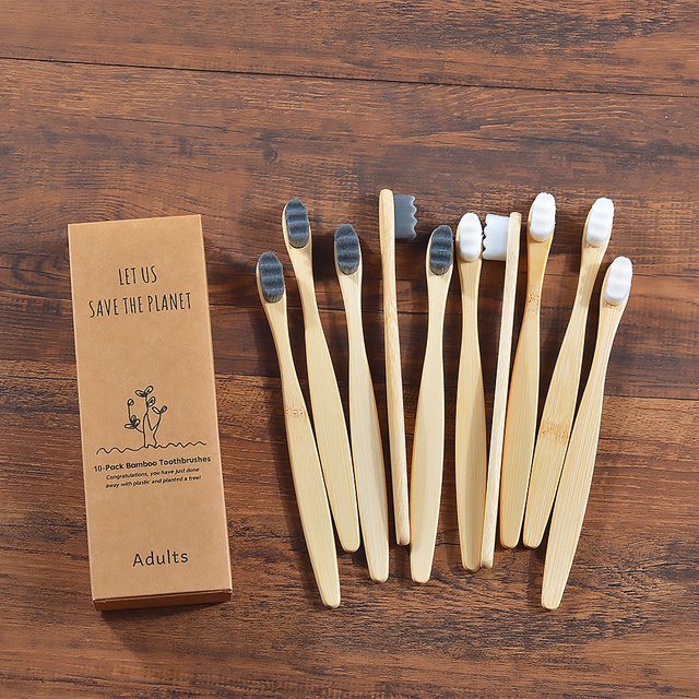 Bamboo World Reisezahnbürste, 10 Stück, weiche Fasern, vegan - Bild 1