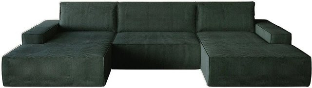 Vente-unique Schlafsofa Amelia in Tannengrün mit Cord-Bezug - Bild 1