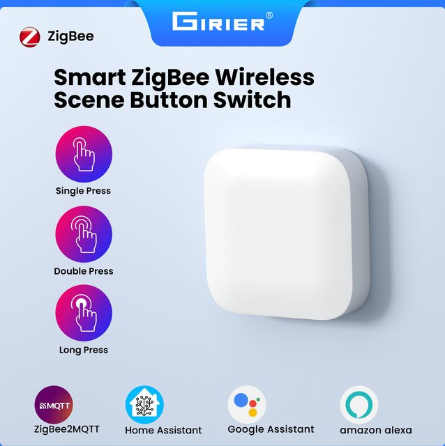 GIRIER ZigBee 3.0 Smart Scene Switch Drahtloser Touch-Druckschalter in Weiß für Home Assistant und ZigBee2MQTT - Bild 1
