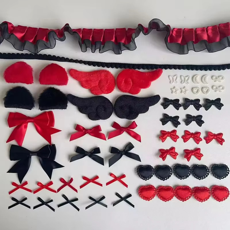 Tani Mi DIY Handwerk Material Kit für Itabag Dekoration in Schwarz und Rot mit Spitze für Taschen, Abzeichen und Kartenhalter - Bild 2