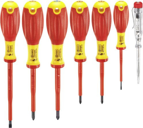 Connex Elektrikerschraubendreher-Satz 7-teilig in Rot, Gelb und Schwarz mit PH/PZ Bits - Bild 1