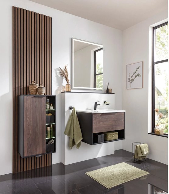Fackelmann Midischrank B.Paris in Schwarz Matt und Eiche, B/H/T: 47 x 84,2 x 32 cm - Bild 1