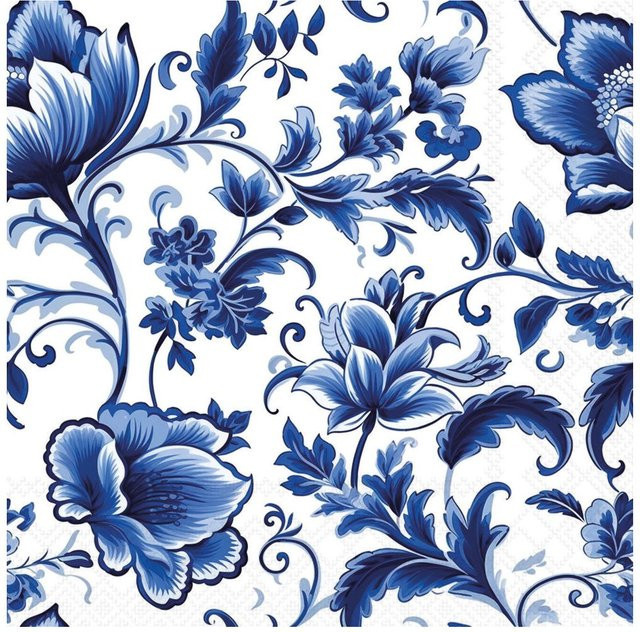 Serviette Delft blue Florals aus Papier in Blau, B/T: 33,0 x 20,0 cm - Bild 1