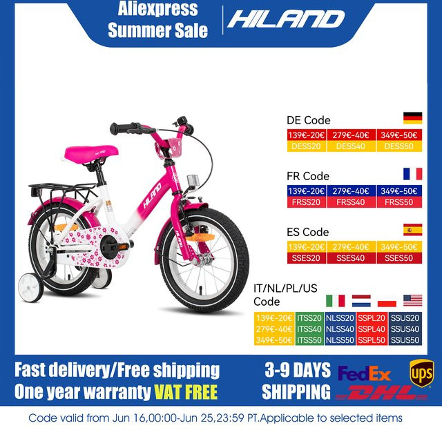 HILAND Kinderfahrrad Mädchenfahrrad, mit Stützrädern, Handbremse, Rücktrittbremse, Gepäckträger - Bild 1