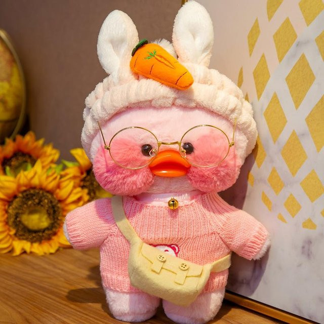 Lalafanfan Pato Cafe Mädchen Plüschtier, Rosa, Gelb, mit Brille und Kleidung - Bild 1