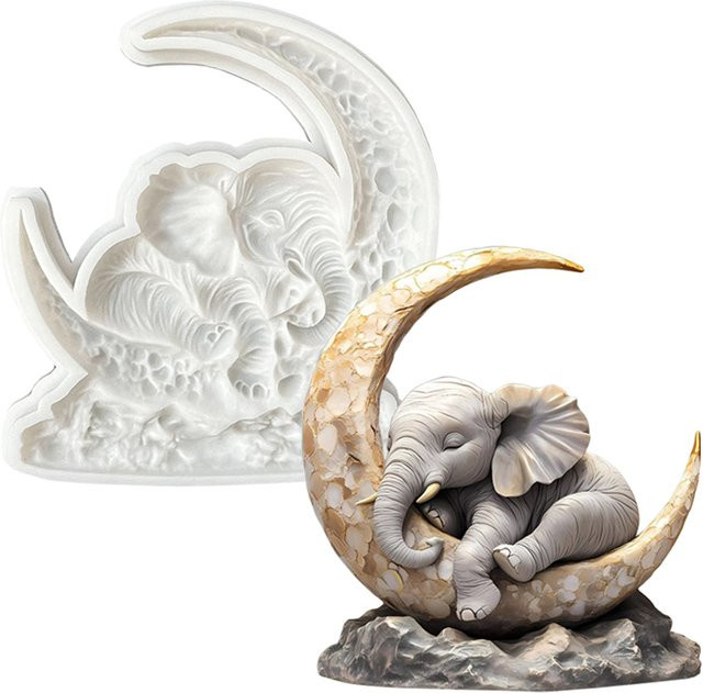 HANDLIFE Silikon Backform Mond-Baby-Elefant für Zuckerguss, Kekse, Cupcakes und Schokolade in Grau und Weiß - Bild 1