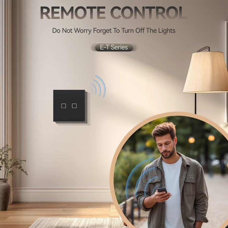 BSEED E-Serie WLAN-Touch-Schalter mit schwarzem Glaspanel, 2-fach Wandschalter für Tuya Smart Life und Alexa App-Steuerung, Gelbe Hintergrundbeleuchtung, 10A, 8er Pack - Bild 4