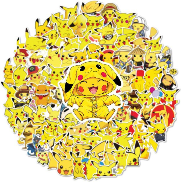 100 Stück Pokemon Anime Aufkleber Set mit Pikachu und Charakteren, wasserfeste Sticker in Multicolor für Laptop, Skateboard und Fahrrad - Bild 1