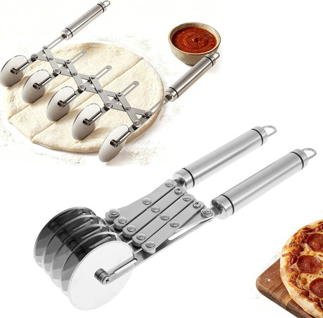 Willstar 5-Rad-Pizzaschneider und Gebäckschneider aus Edelstahl in Silber mit verstellbarem Klingenabstand - Bild 1