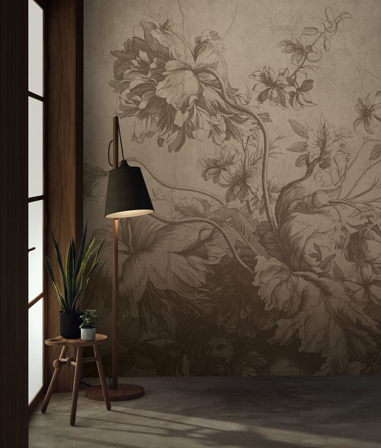KEK Amsterdam Mural Gradient Flowers Uyterlinde Wandtattoo in Beige und Gold mit floralem Design, Breite: 195 cm - Bild 2
