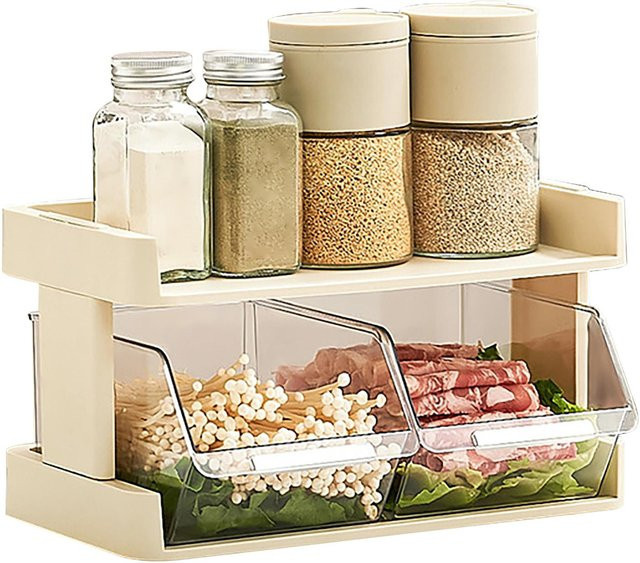 Meterk Gemüse-Aufbewahrungsregal für die Küche, mehrschichtiges Gewürzregal und Ablage in Beige und Transparent - Bild 1