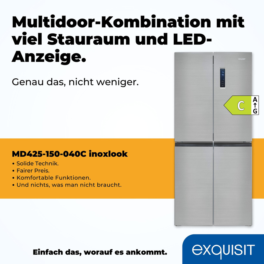 Exquisit Multidoor Kühlschrank MD425-150-040C in Silber Inoxlook mit No-Frost und Dynamic Cooling, B/T/H: 79,5 x 70,0 x 180,0 cm - Bild 3