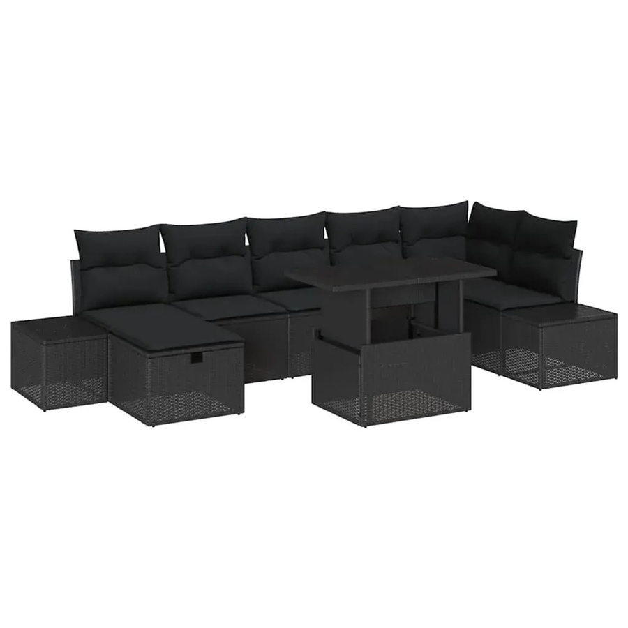 vidaXL Garten-Sofa-Set aus Polyrattan in Schwarz, 8-teiliges Lounge-Set mit Kissen und Staufunktion - Bild 2