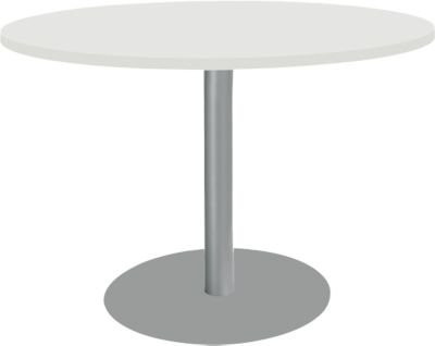 Schäfer Shop Select Besprechungstisch BST für bis zu 6 Personen, kreisförmig mit Tellerfuß, höhenverstellbar, Farbe: weiß/weißaluminium RAL 9006, B: 120 cm, T: 120 cm, H: 61,7-81,7 cm - Bild 1