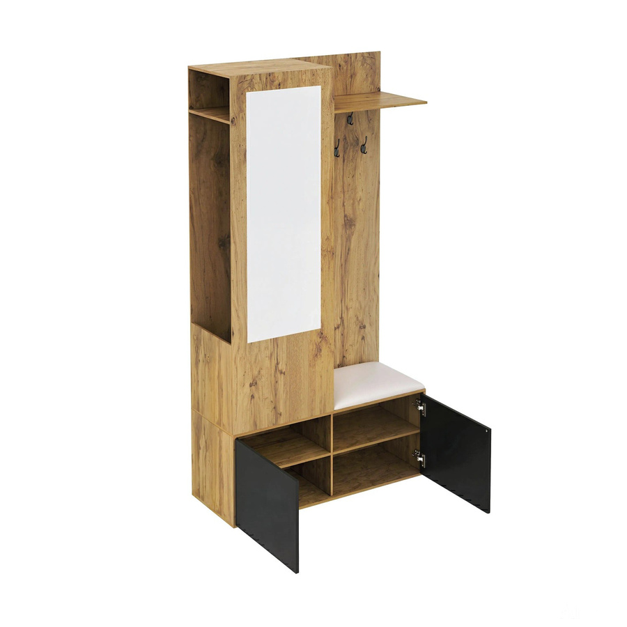 okwish Garderoben Set mit Spiegel und Schuhschrank in Natur/Braun, B/T/H: 100 x 38 x 191 cm - Bild 2