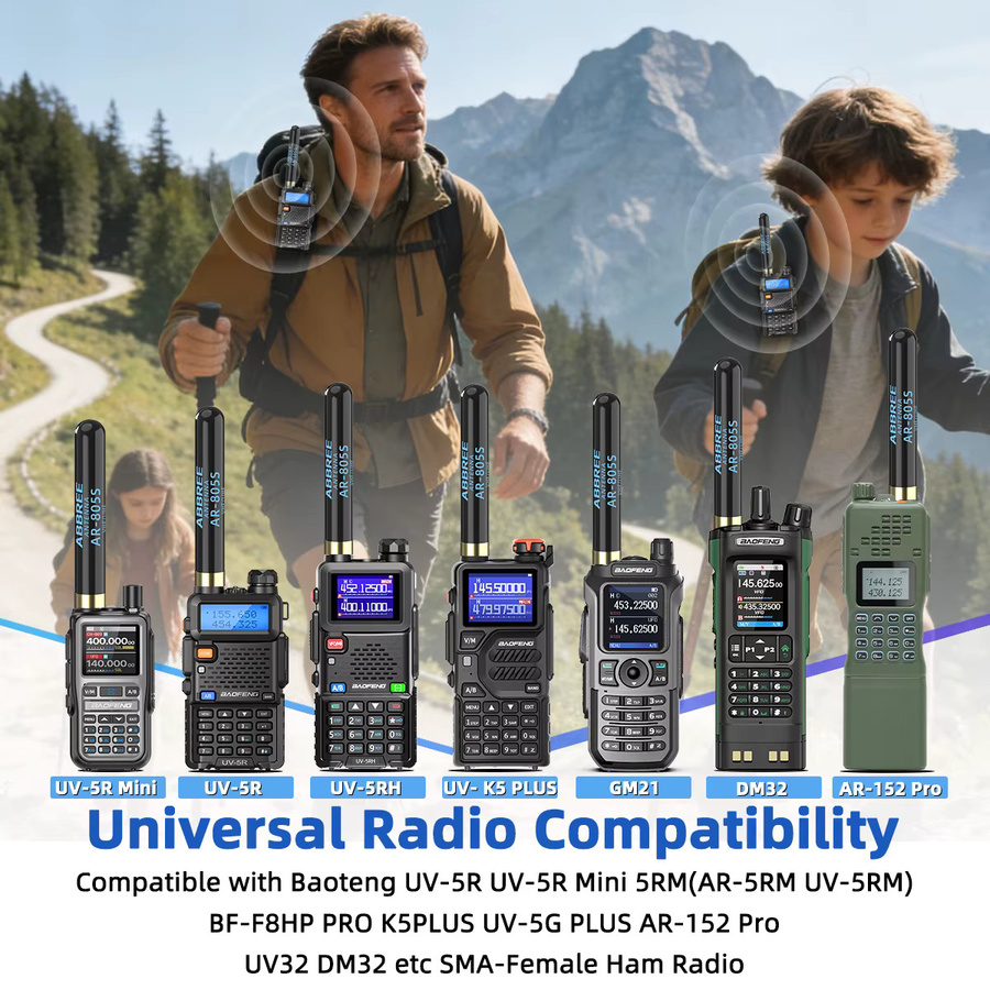 ABBREE AR-805S PLUS Walkie-Talkie-Antenne mit SMA-Buchse, Dualband Upgrade für Baofeng UV-5R, UV-32 und UV-21 PRO Zwei-Wege-Funkgeräte, Schwarz - Bild 5