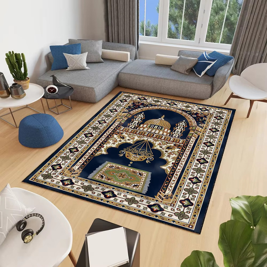 Handgefertigter, rutschfester Teppich mit orientalischem islamischem Muster in Blau für Wohnzimmer, Küche oder Schlafzimmer - Bild 5