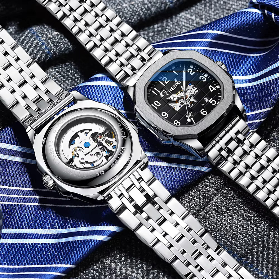 CHENXI Armbanduhr Automatik, Edelstahl, Eckig, Herren - Bild 4