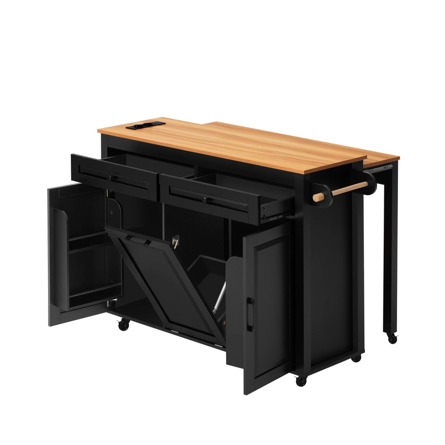 okwish Kücheninsel mit Rollen und ausziehbarem Esstisch in Schwarz, moderne Arbeitsplatte für Küche und Wohnzimmer, B/T/H: 120 x 40 x 92 cm - Bild 2