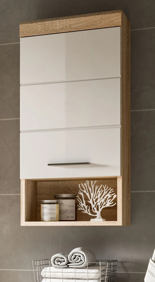 Inn.Furn Badezimmer Hängeschrank Mambo in Weiß Hochglanz und Eiche, B: 37 cm, H: 79 cm - Bild 1