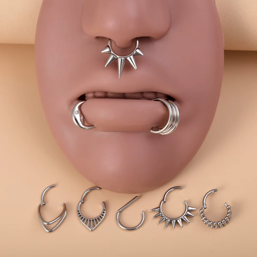 HONGTU BOBY JEWELRY Septum Piercing, Spike Mond, Edelstahl, Silber, Unisex - Bild 2
