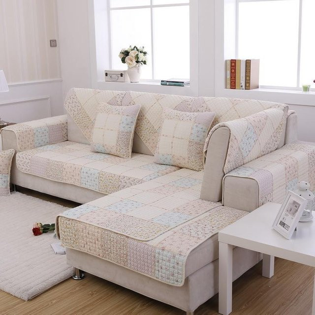 Koreanischer Patchwork Sofakissenbezug aus Baumwolle mit kleinblumigem Karomuster, beidseitig bedruckt und rutschfest, B/H: 40 x 60 cm - Bild 1