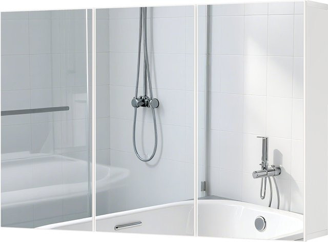 HOMCOM Spiegelschrank für das Badezimmer mit 3 Spiegeltüren und 5 Regalen, weiß, B: 90 cm, T: 15,5 cm, H: 60 cm - Bild 1