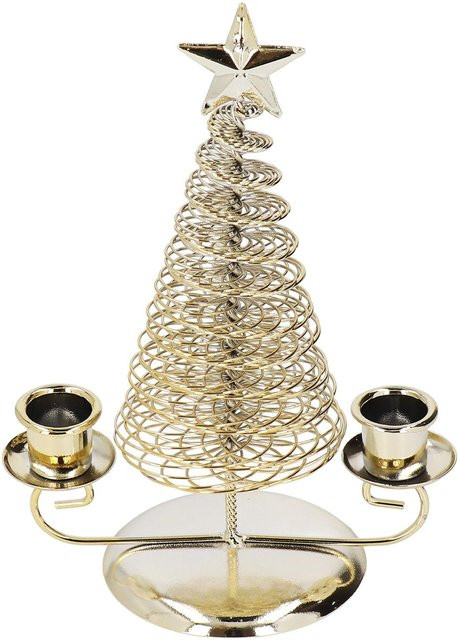 Tooarts Kerzenhalter in Weihnachtsbaum-Form aus Metall, Doppel-Tealight-Halter für die Tischdekoration, Beige/Gold - Bild 1