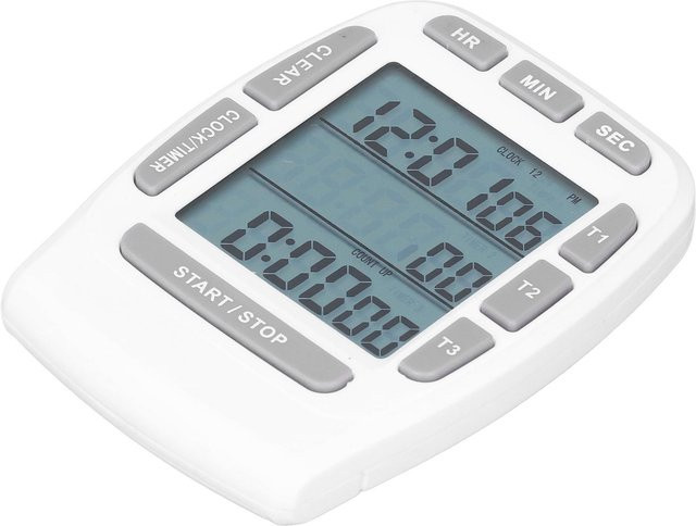 KaiSai Dreifach-Timer-Uhr mit LCD-Anzeige und eingebauter Batterie, Weiß und Grau, B: 4,0 cm, T: 4,4 cm - Bild 1