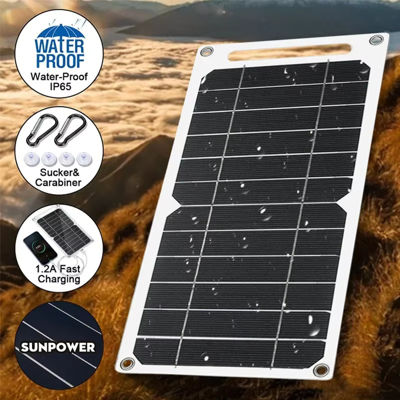 EESBAO Solarpanel mit USB, 25-35W, wasserdicht, Schwarz, für Camping und Outdoor-Wandern - Bild 2