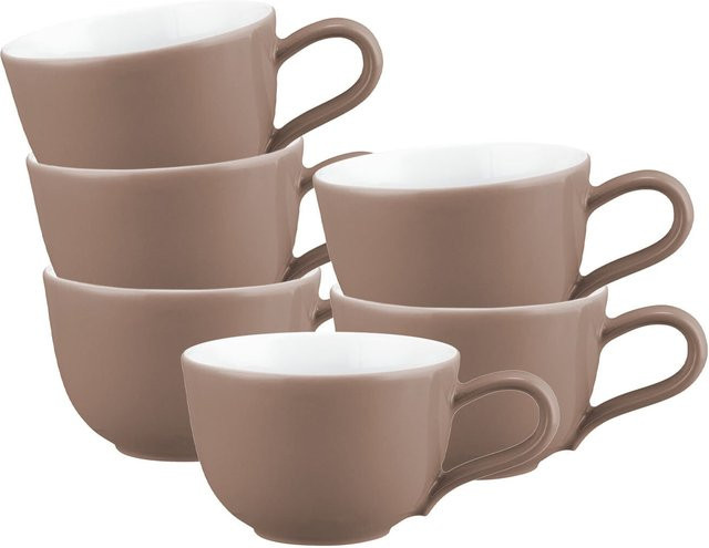 Seltmann Weiden Kaffeetassen Liberty Pure Colors aus Keramik, Braun, 6er Set, 260 ml pro Tasse - Bild 1