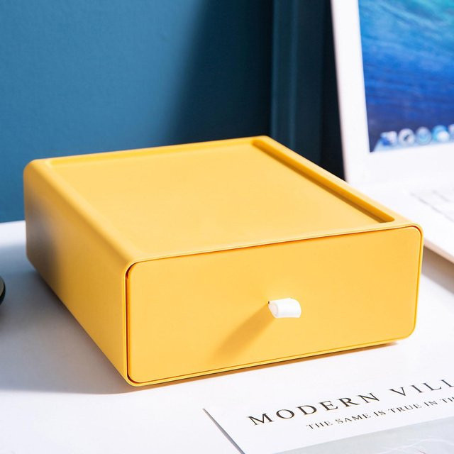 Wosawe Desktop Storage Box Stapelbarer Organizer mit Schubladen in Gelb - Bild 1