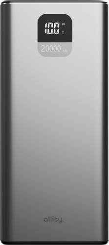 Allity APB-100 Powerbank 20000 mAh mit Quick Charge, USB PD, USB-C und USB-A in Grau mit Statusanzeige - Bild 1