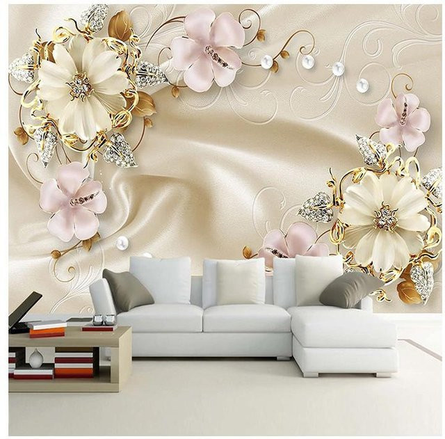 LILOKKO 2 Wandbild in Beige mit floralem 3D-Schmuckkunst-Design für Wohnzimmer und Schlafzimmer, B: 250 cm, H: 175 cm - Bild 1