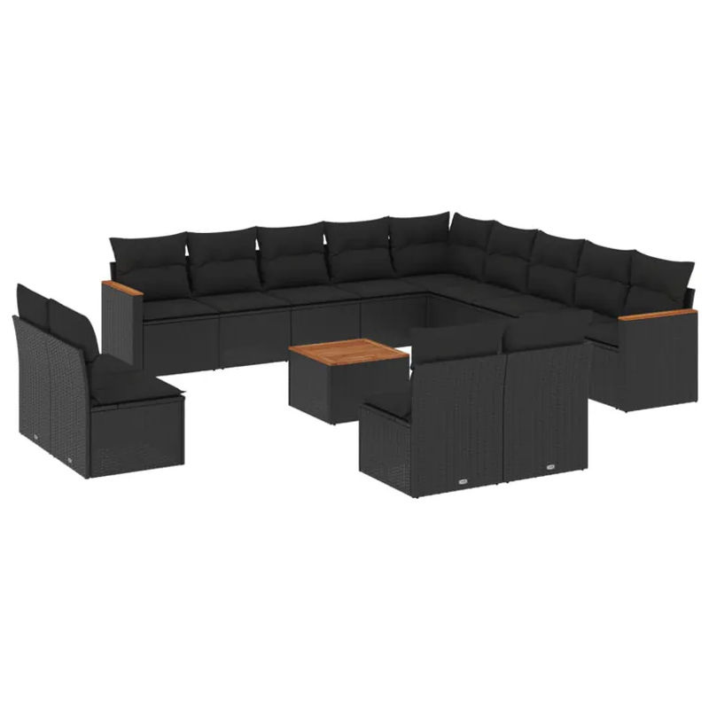 vidaXL 14-tlg. Garten-Sofagarnitur in L-Form aus schwarzem Poly-Rattan mit Kissen und pulverbeschichtetem Stahlgestell - Bild 3