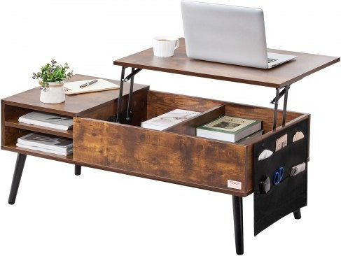 VEVOR Couchtisch mit anhebbarer Platte in Braun, rechteckiger Wohnzimmertisch mit höhenverstellbarer Lift-Top-Funktion und Aufbewahrungsmöglichkeiten, B/T/H: 100 x 49,8 x 40 cm - Bild 1