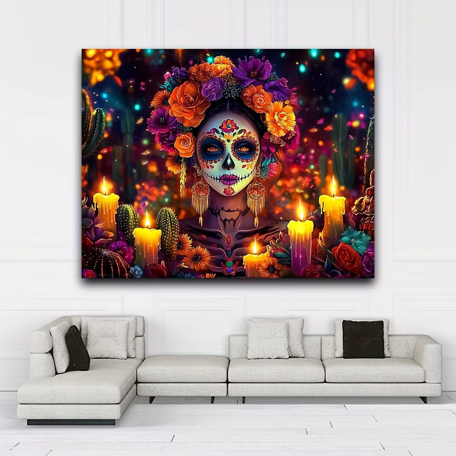 VIKAMA Day of the Dead Banner mit Candy Skulls und floralem Design, Mehrfarbig, B/H: 75 x 75 cm - Bild 2