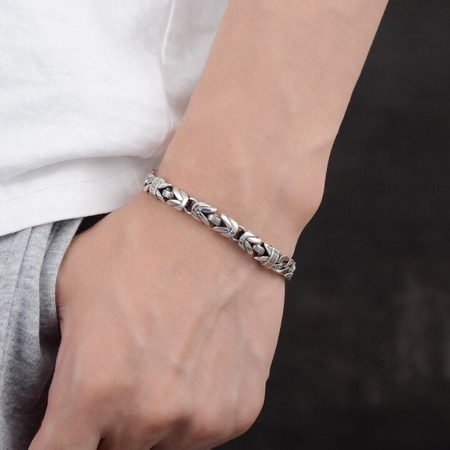 Wucifang Jewelry Armband, 925 Silber, Frieden Muster, 22cm, Unisex - Bild 1