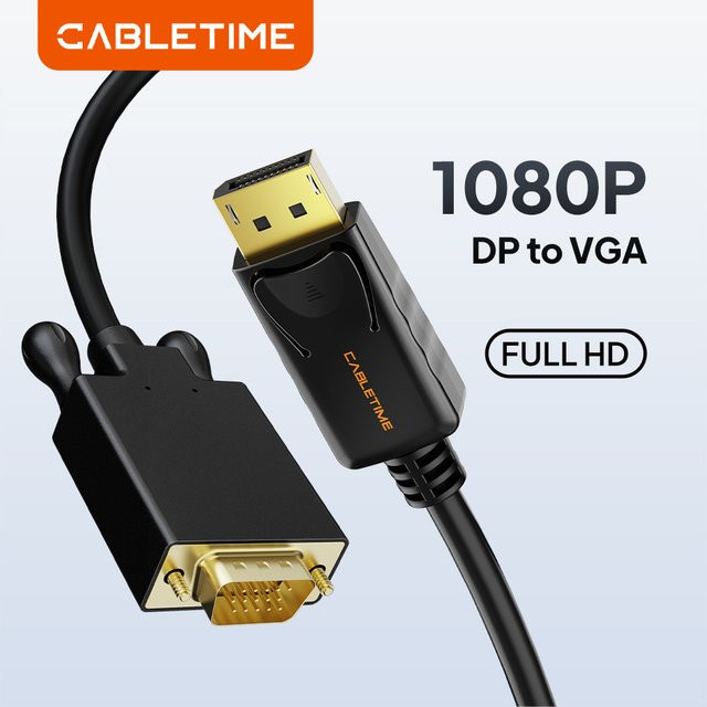 CABLETIME DisplayPort zu VGA Adapter Konverterkabel in Schwarz - Bild 1
