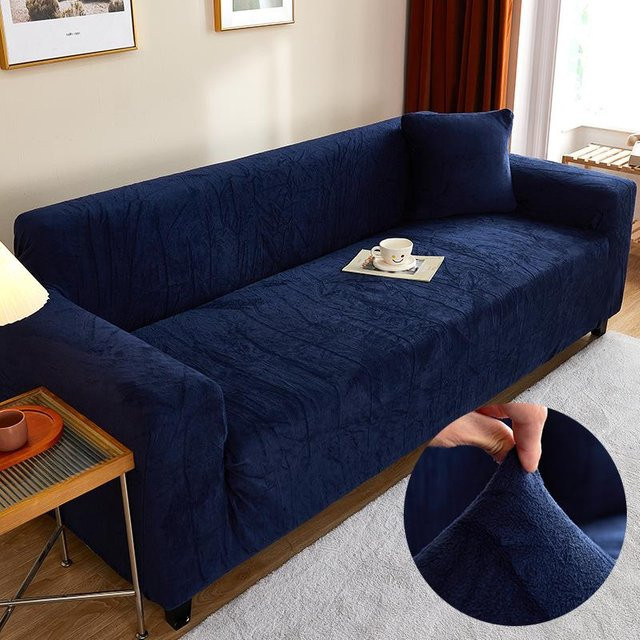 Rutschfester Sofaüberwurf aus Samt in Blau, elastischer Couchbezug für 1-Sitzer, Breite: 90-140 cm - Bild 1
