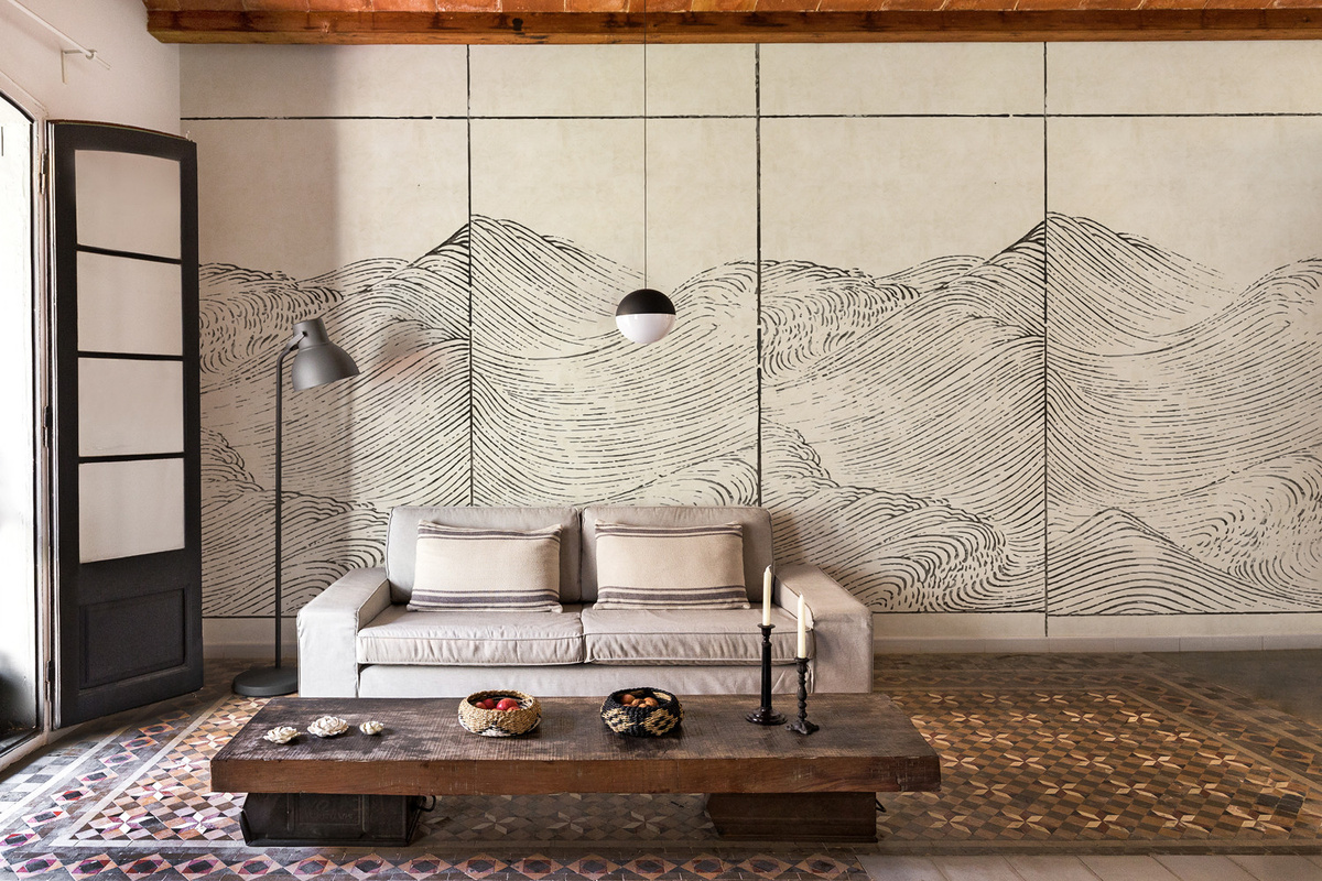 Wandtapete Coordonne Mural Waves Papyrus mit Wellenmotiv in Creme/Grau aus Vlies - Bild 2