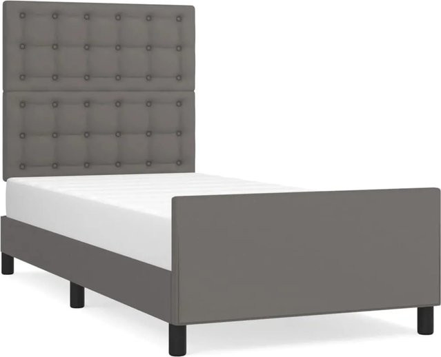 vidaXL Bettgestell mit Kopfteil in Grau aus Kunstleder und Holz, B/T/H: 100 x 200 x 103 cm - Bild 1