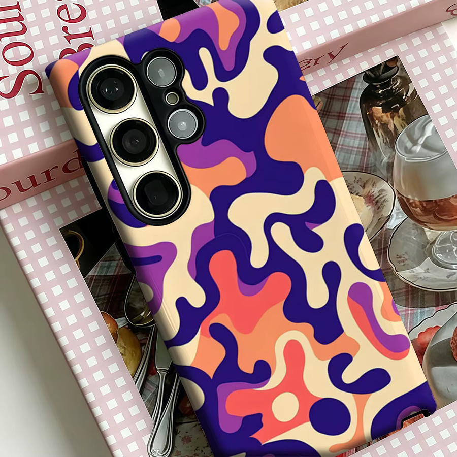 Stoßfeste Doppelschicht Handyhülle mit abstraktem Design in Lila und Orange für Samsung Galaxy S25 Ultra, S24, S23 Ultra und S23 Plus - Bild 4