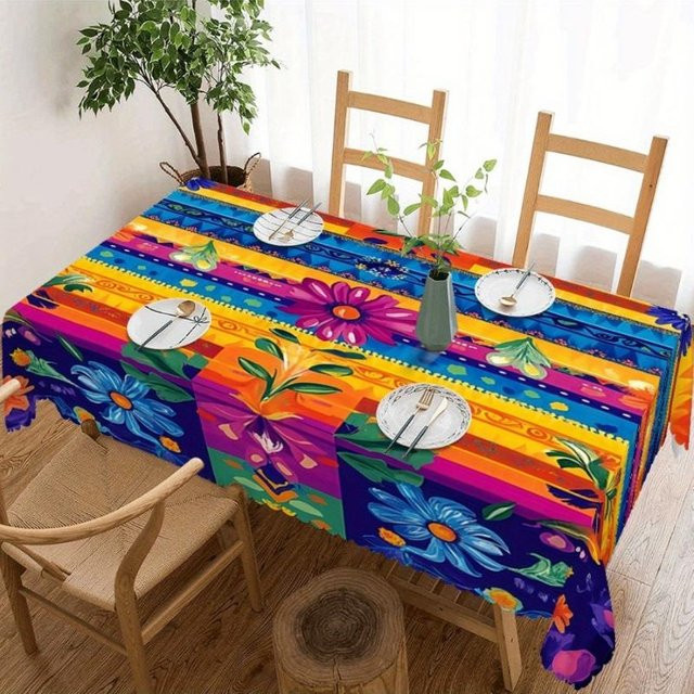 Bohemian Tischdecke mit Blumenmuster und Streifen von JMG Household Supplies, Mehrfarbig, B/B: 140 x 140 cm - Bild 1
