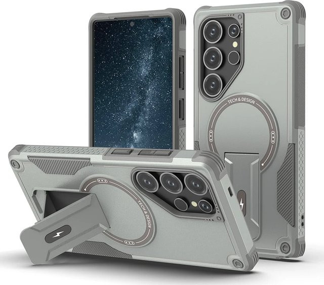Magnetische Schutzhülle mit faltbarem Ständer für Samsung Galaxy S26 S25 S24 Ultra Plus A56 A36 A55 A17 in Blau und Grau mit MagSafe Kompatibilität und stoßfestem Design - Bild 1