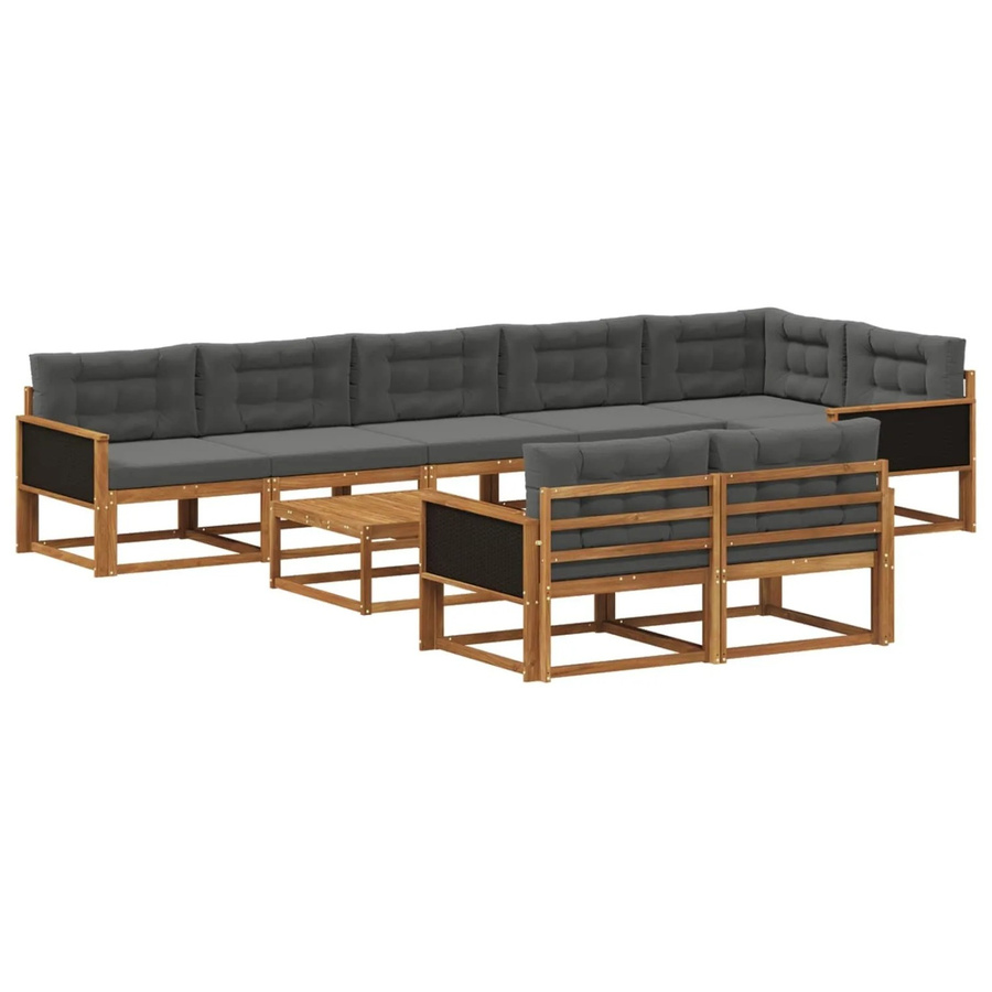 vidaXL Outdoor-Sofagarnitur in U-Form aus Akazienholz mit 9 Kissen in Anthrazit und Natur - Bild 2